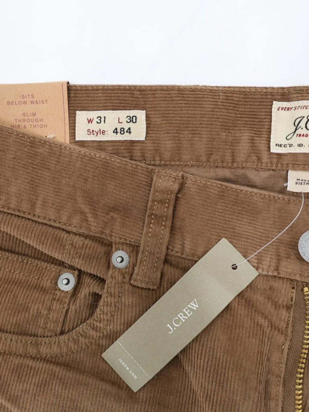 NWT J Crew 484 Pants Mens 31 L29 Stretch Corduroy Slim Fit Straight Leg Brown